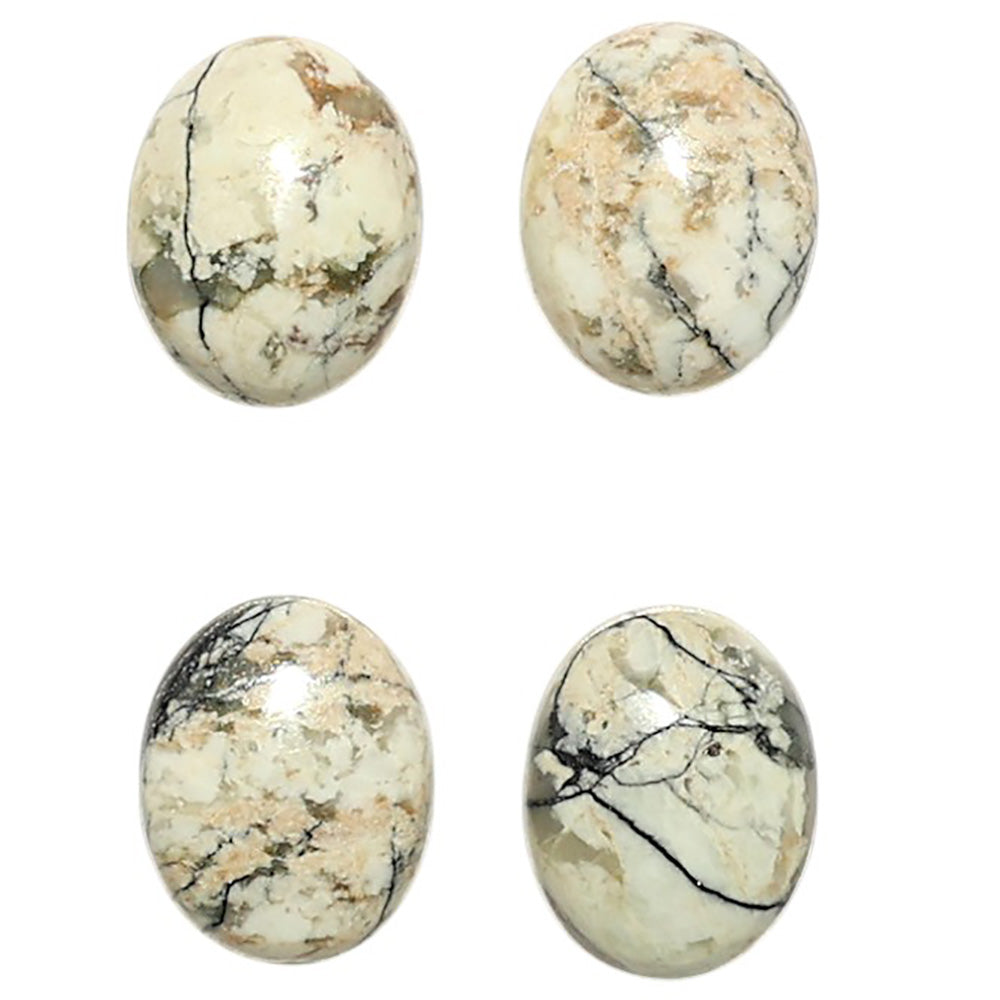 Natural Authentic White Buffalo Turquoise Nevada 8x10x4 mm Oval Shape Polished Gemstone Set of 4 LS165-09430