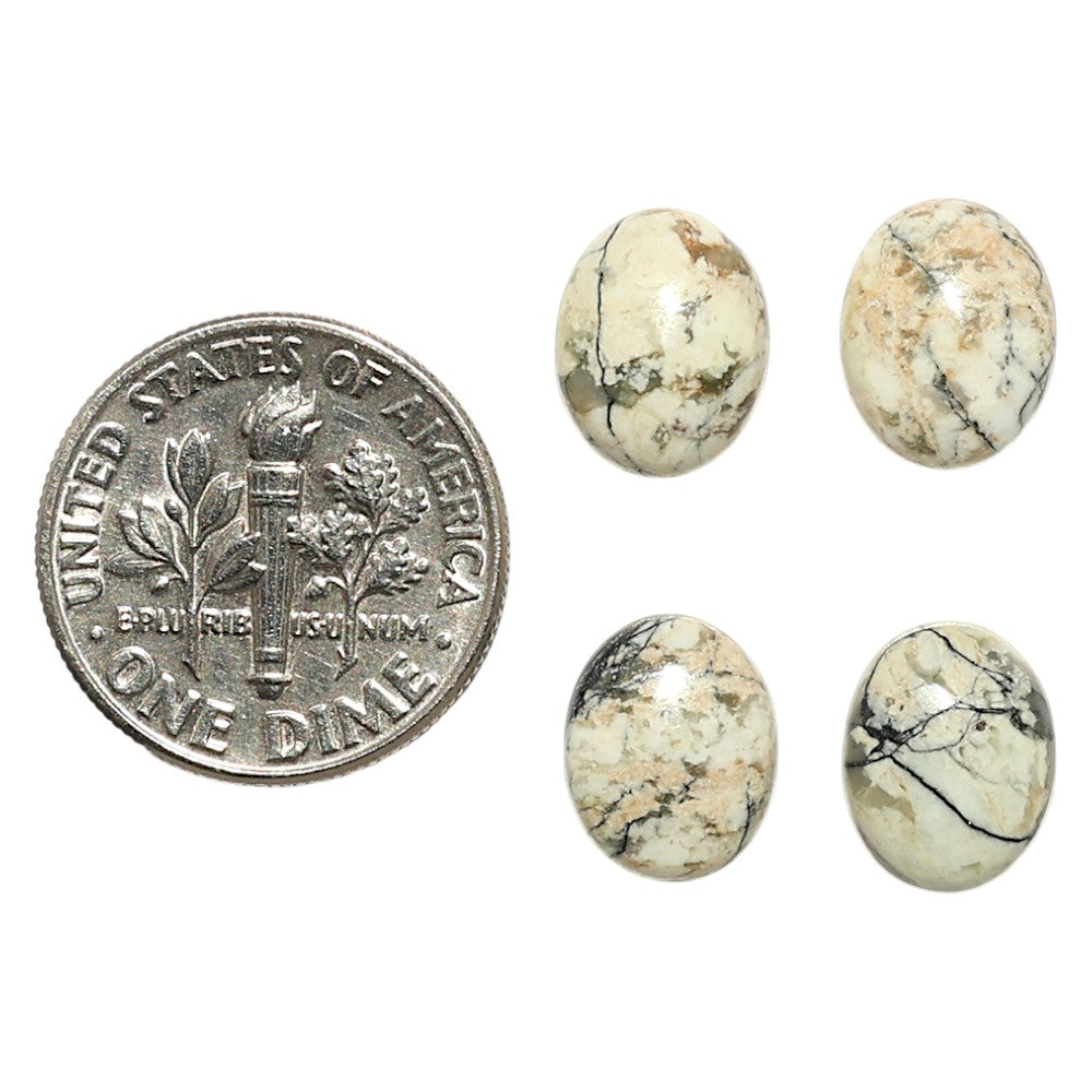 Natural Authentic White Buffalo Turquoise Nevada 8x10x4 mm Oval Shape Polished Gemstone Set of 4 LS165-09430