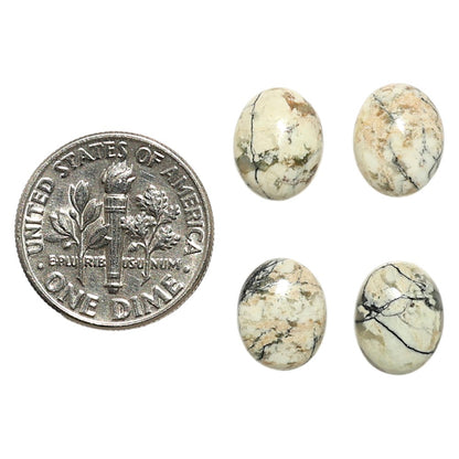 Natural Authentic White Buffalo Turquoise Nevada 8x10x4 mm Oval Shape Polished Gemstone Set of 4 LS165-09430