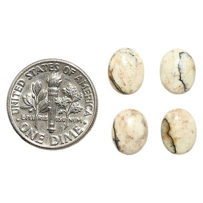 Natural Authentic White Buffalo Turquoise Nevada 7x9x2.3 mm Oval Shape Polished Gemstone Set of 4 LS165-09431