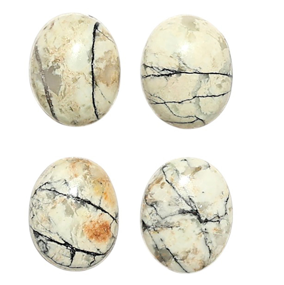 Natural Authentic White Buffalo Turquoise Nevada 8x10x3 mm Oval Shape Polished Gemstone Set of 4 LS165-09432
