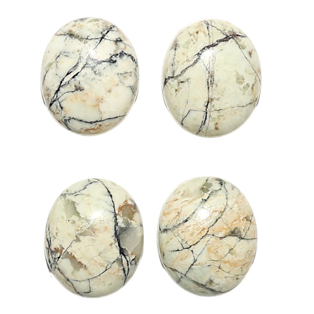 Natural Authentic White Buffalo Turquoise Nevada 10x12x4.3 mm Oval Shape Polished Gemstone Set of 4 LS165-09433