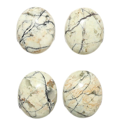 Natural Authentic White Buffalo Turquoise Nevada 10x12x4.3 mm Oval Shape Polished Gemstone Set of 4 LS165-09433