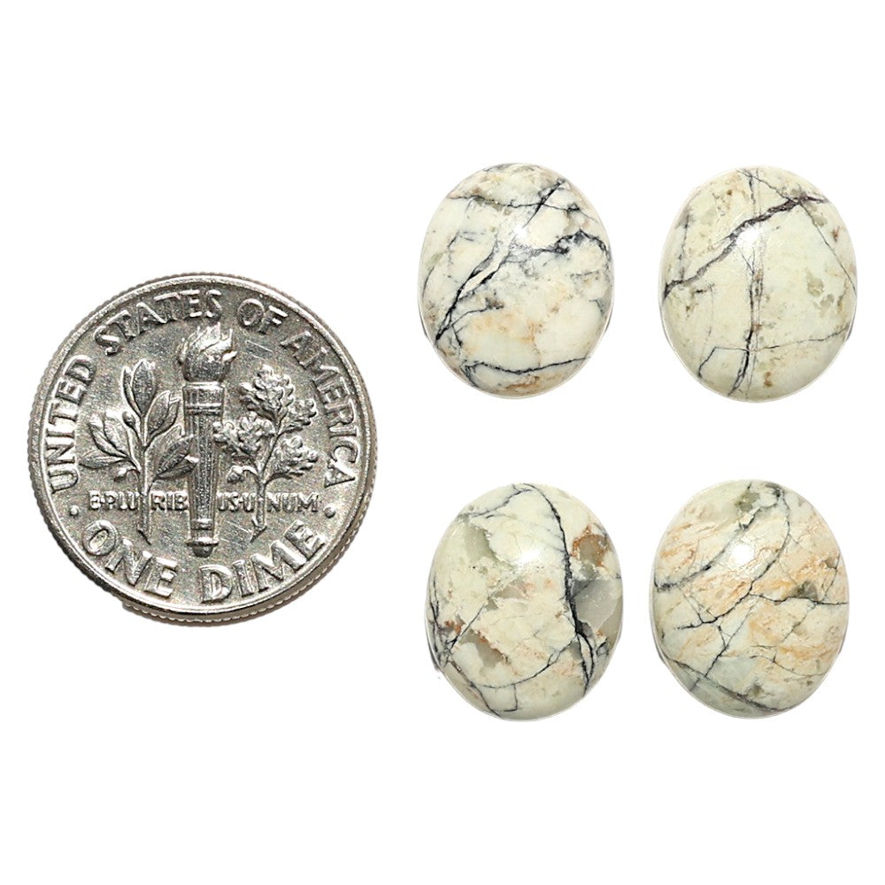 Natural Authentic White Buffalo Turquoise Nevada 10x12x4.3 mm Oval Shape Polished Gemstone Set of 4 LS165-09433