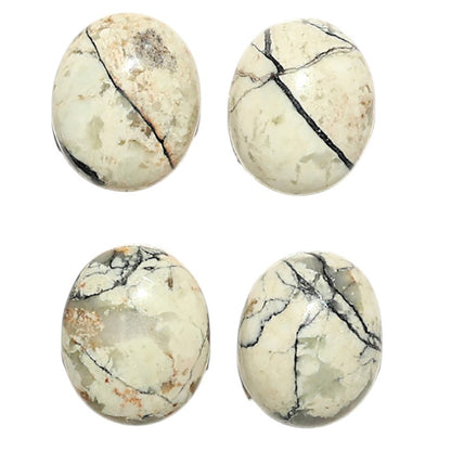 Natural Authentic White Buffalo Turquoise Nevada 10x12x4.7 mm Oval Shape Polished Gemstone Set of 4 LS165-09434