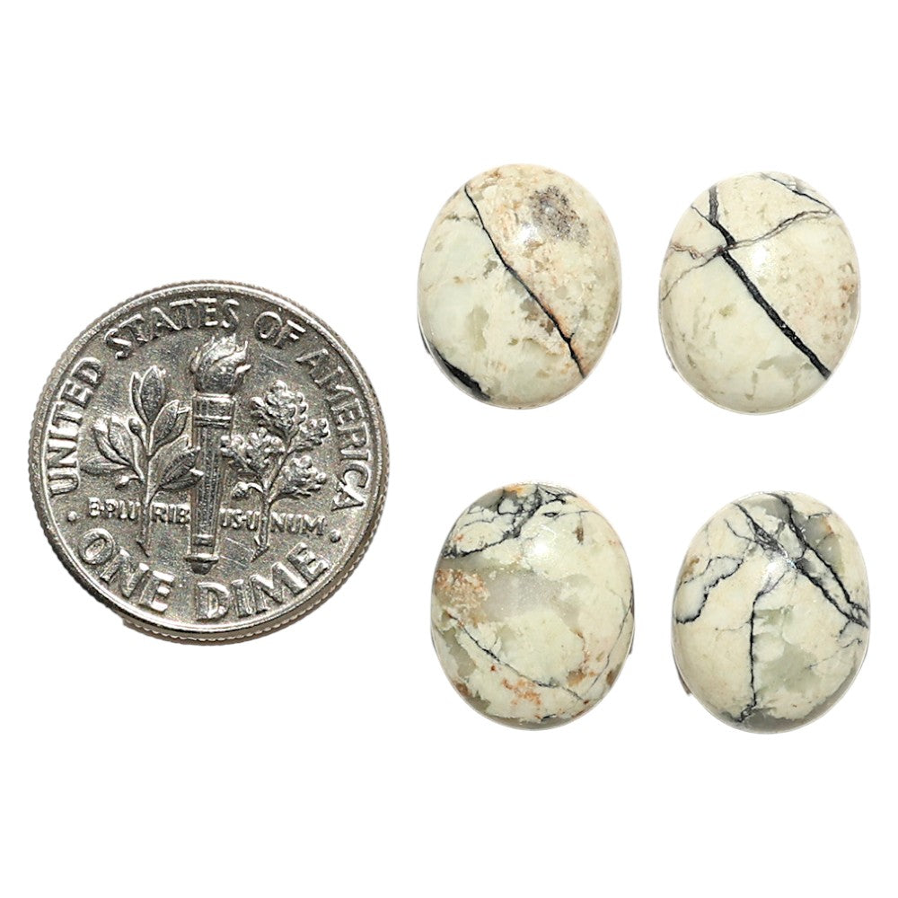 Natural Authentic White Buffalo Turquoise Nevada 10x12x4.7 mm Oval Shape Polished Gemstone Set of 4 LS165-09434