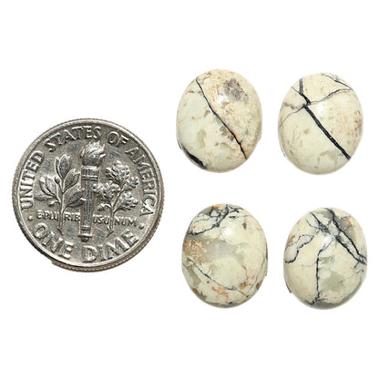 Natural Authentic White Buffalo Turquoise Nevada 10x12x4.7 mm Oval Shape Polished Gemstone Set of 4 LS165-09434