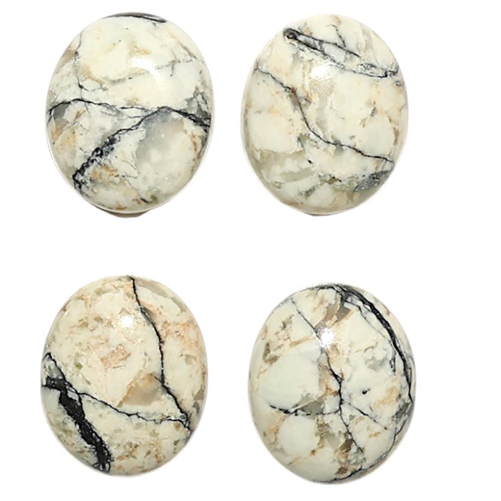 Natural Authentic White Buffalo Turquoise Nevada 10x12x4.5 mm Oval Shape Polished Gemstone Set of 4 LS165-09435