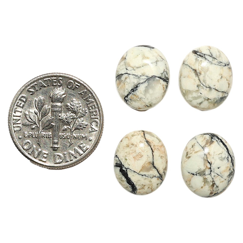 Natural Authentic White Buffalo Turquoise Nevada 10x12x4.5 mm Oval Shape Polished Gemstone Set of 4 LS165-09435