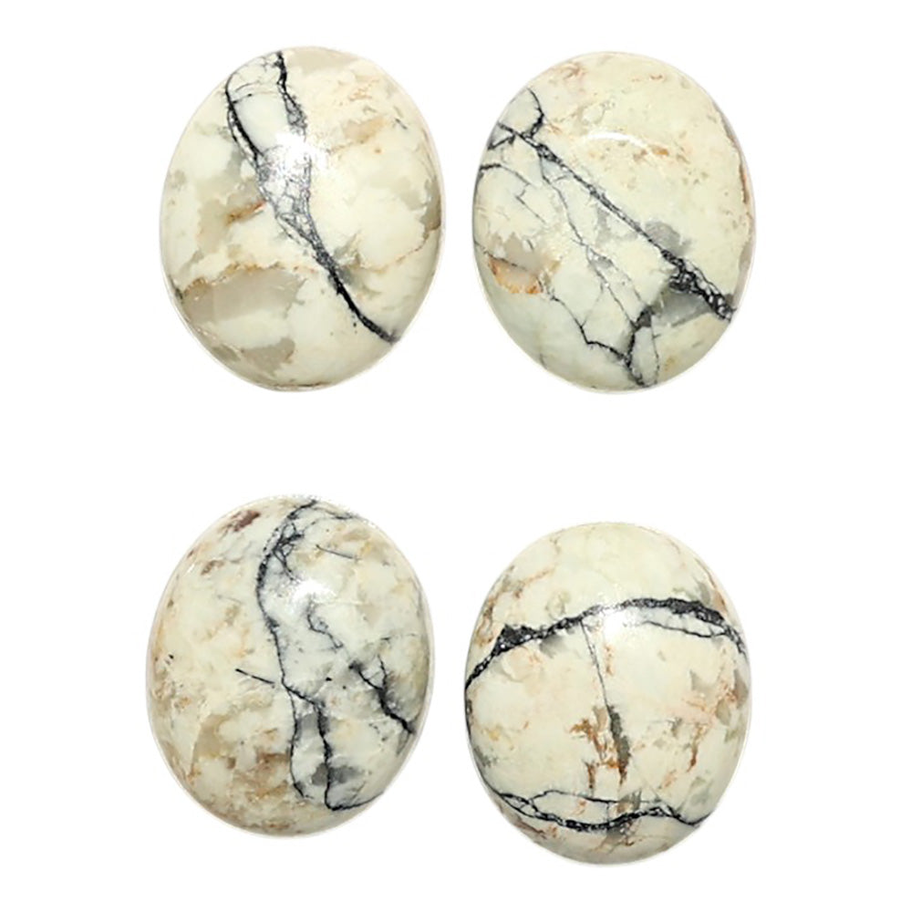 Natural Authentic White Buffalo Turquoise Nevada 10x12x5 mm Oval Shape Polished Gemstone Set of 4 LS165-09436