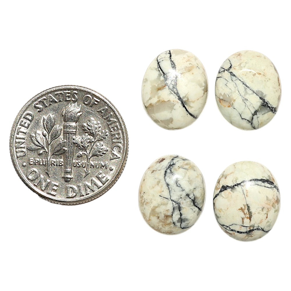 Natural Authentic White Buffalo Turquoise Nevada 10x12x5 mm Oval Shape Polished Gemstone Set of 4 LS165-09436