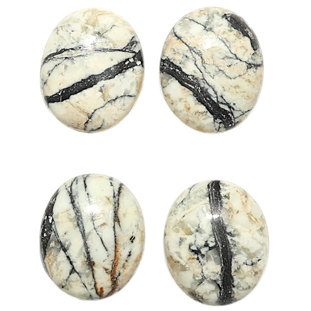 Natural Authentic White Buffalo Turquoise Nevada 10x12x4.3 mm Oval Shape Polished Gemstone Set of 4 LS165-09437