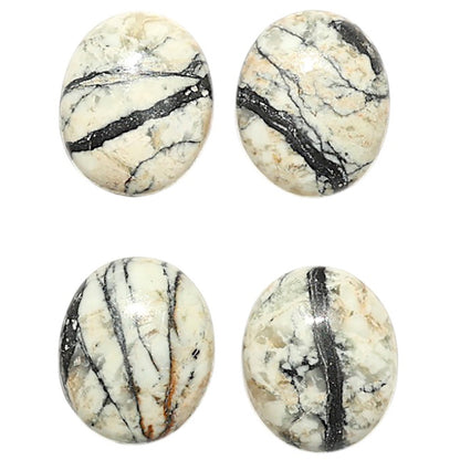 Natural Authentic White Buffalo Turquoise Nevada 10x12x4.3 mm Oval Shape Polished Gemstone Set of 4 LS165-09437