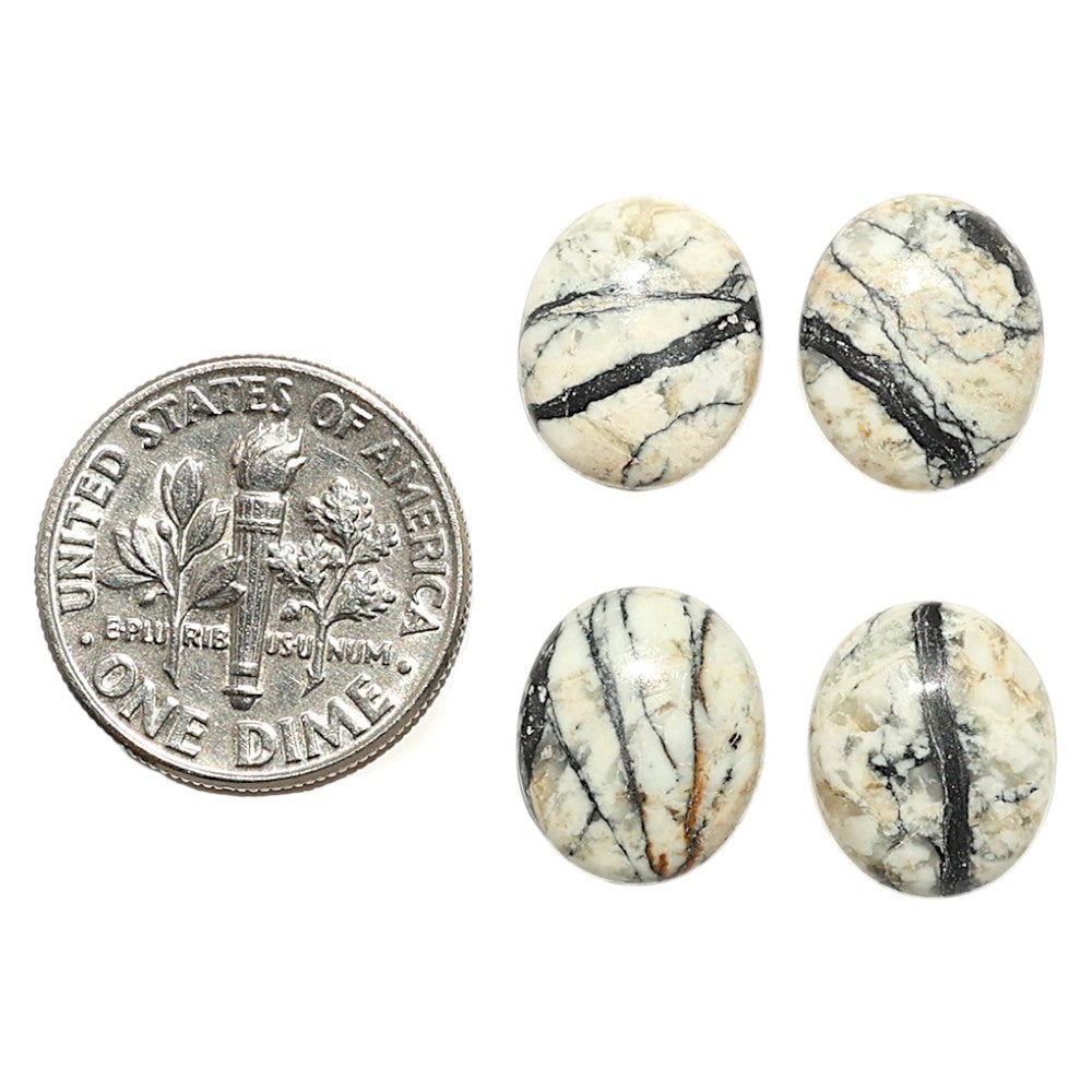 Natural Authentic White Buffalo Turquoise Nevada 10x12x4.3 mm Oval Shape Polished Gemstone Set of 4 LS165-09437