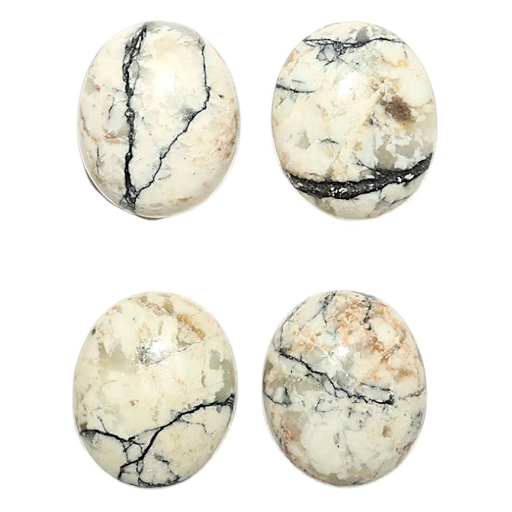 Natural Authentic White Buffalo Turquoise Nevada 10x12x4.5 mm Oval Shape Polished Gemstone Set of 4 LS165-09438
