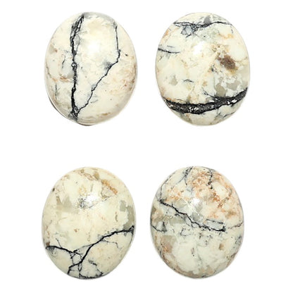 Natural Authentic White Buffalo Turquoise Nevada 10x12x4.5 mm Oval Shape Polished Gemstone Set of 4 LS165-09438