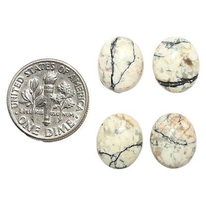 Natural Authentic White Buffalo Turquoise Nevada 10x12x4.5 mm Oval Shape Polished Gemstone Set of 4 LS165-09438