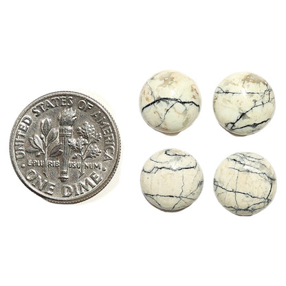 Natural Authentic White Buffalo Turquoise Nevada 10x10x4 mm Round Shape Polished Gemstone Set of 4 LS165-09439