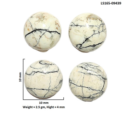 Natural Authentic White Buffalo Turquoise Nevada 10x10x4 mm Round Shape Polished Gemstone Set of 4 LS165-09439