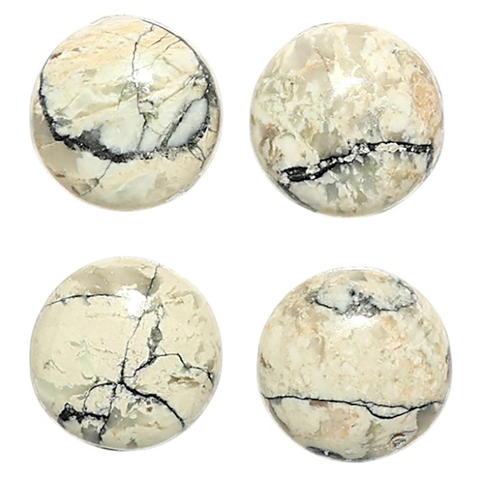 Natural Authentic White Buffalo Turquoise Nevada 10x10x3.7 mm Round Shape Polished Gemstone Set of 4 LS165-09440