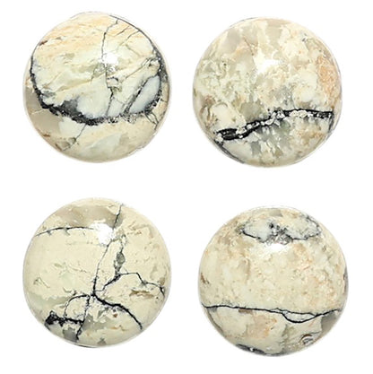Natural Authentic White Buffalo Turquoise Nevada 10x10x3.7 mm Round Shape Polished Gemstone Set of 4 LS165-09440