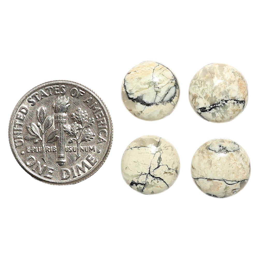 Natural Authentic White Buffalo Turquoise Nevada 10x10x3.7 mm Round Shape Polished Gemstone Set of 4 LS165-09440