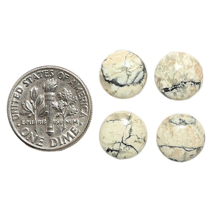 Natural Authentic White Buffalo Turquoise Nevada 10x10x3.7 mm Round Shape Polished Gemstone Set of 4 LS165-09440