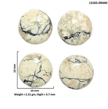 Natural Authentic White Buffalo Turquoise Nevada 10x10x3.7 mm Round Shape Polished Gemstone Set of 4 LS165-09440