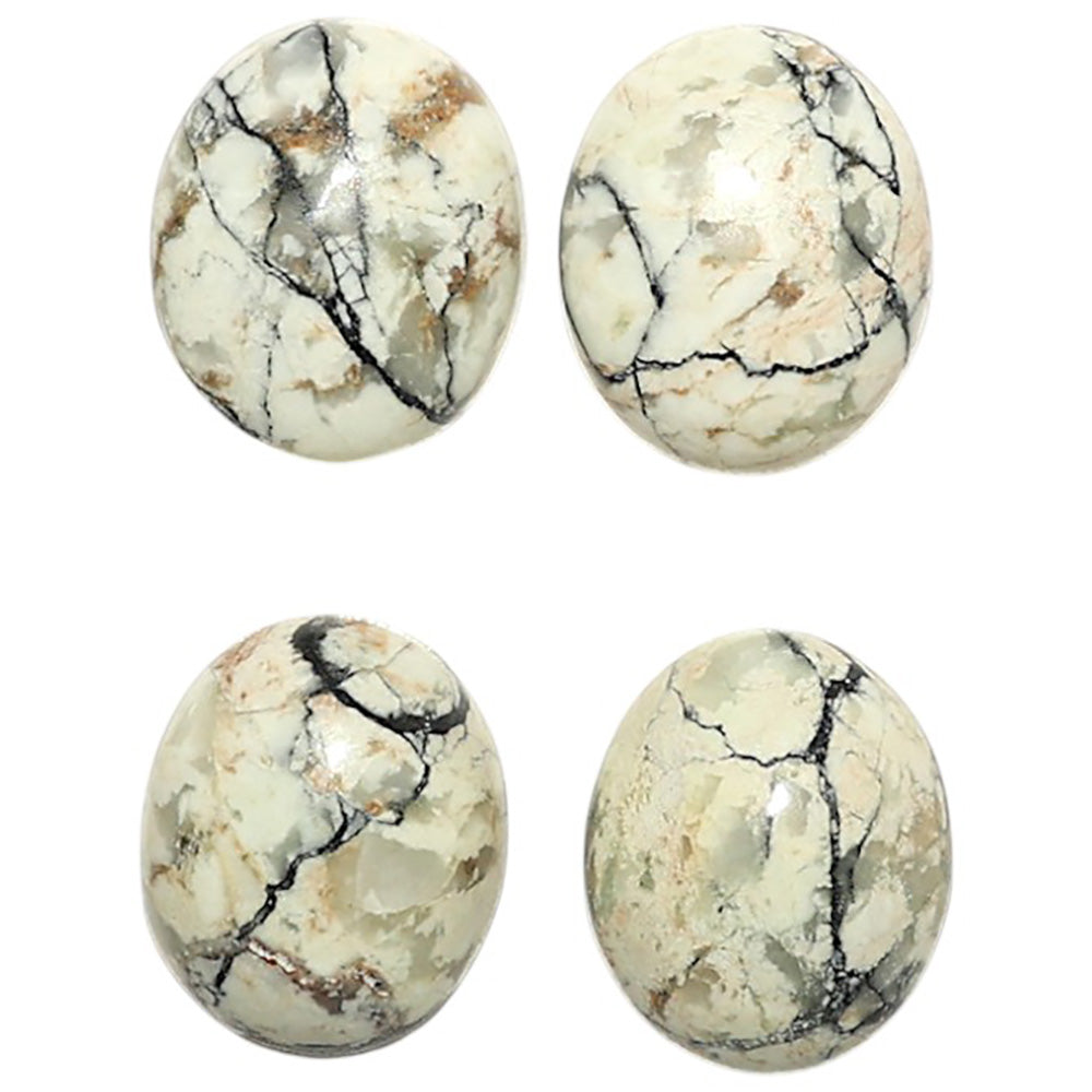 Natural Authentic White Buffalo Turquoise Nevada 10x12x4 mm Oval Shape Polished Gemstone Set of 4 LS165-09441