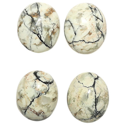 Natural Authentic White Buffalo Turquoise Nevada 10x12x4 mm Oval Shape Polished Gemstone Set of 4 LS165-09441