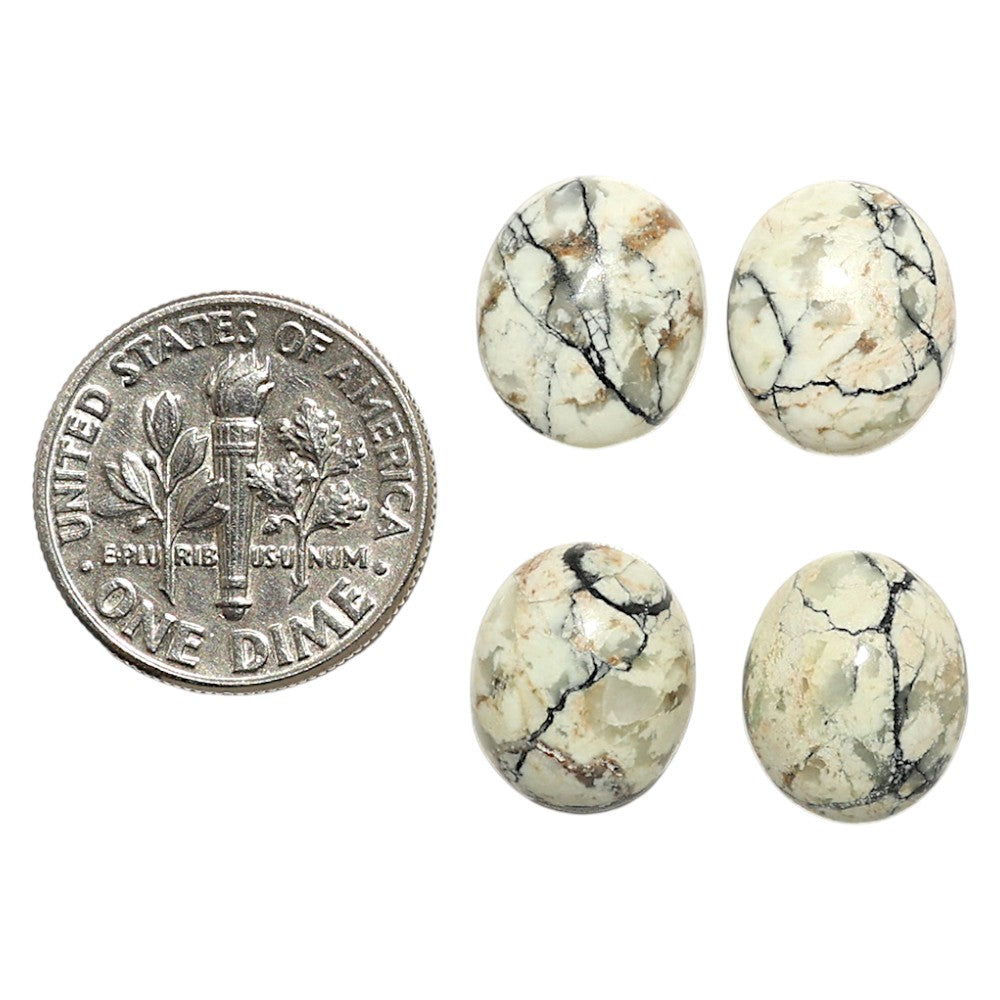 Natural Authentic White Buffalo Turquoise Nevada 10x12x4 mm Oval Shape Polished Gemstone Set of 4 LS165-09441