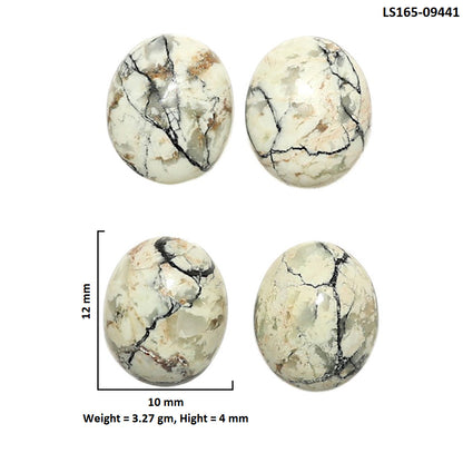 Natural Authentic White Buffalo Turquoise Nevada 10x12x4 mm Oval Shape Polished Gemstone Set of 4 LS165-09441