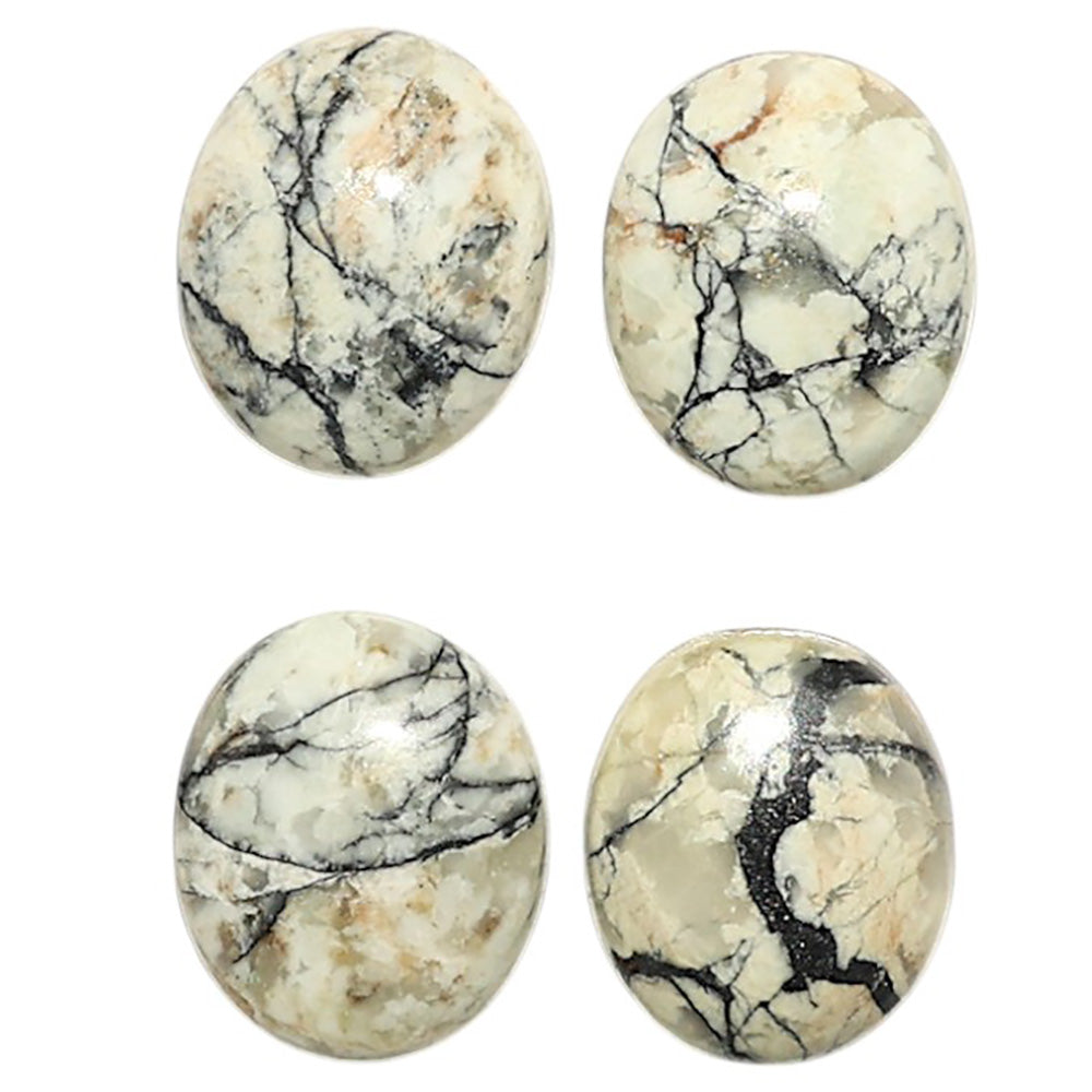 Natural Authentic White Buffalo Turquoise Nevada 10x12x4.5 mm Oval Shape Polished Gemstone Set of 4 LS165-09442