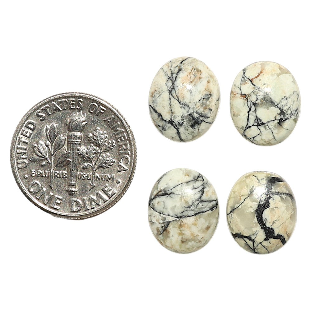 Natural Authentic White Buffalo Turquoise Nevada 10x12x4.5 mm Oval Shape Polished Gemstone Set of 4 LS165-09442