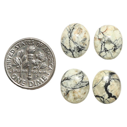 Natural Authentic White Buffalo Turquoise Nevada 10x12x4.5 mm Oval Shape Polished Gemstone Set of 4 LS165-09442