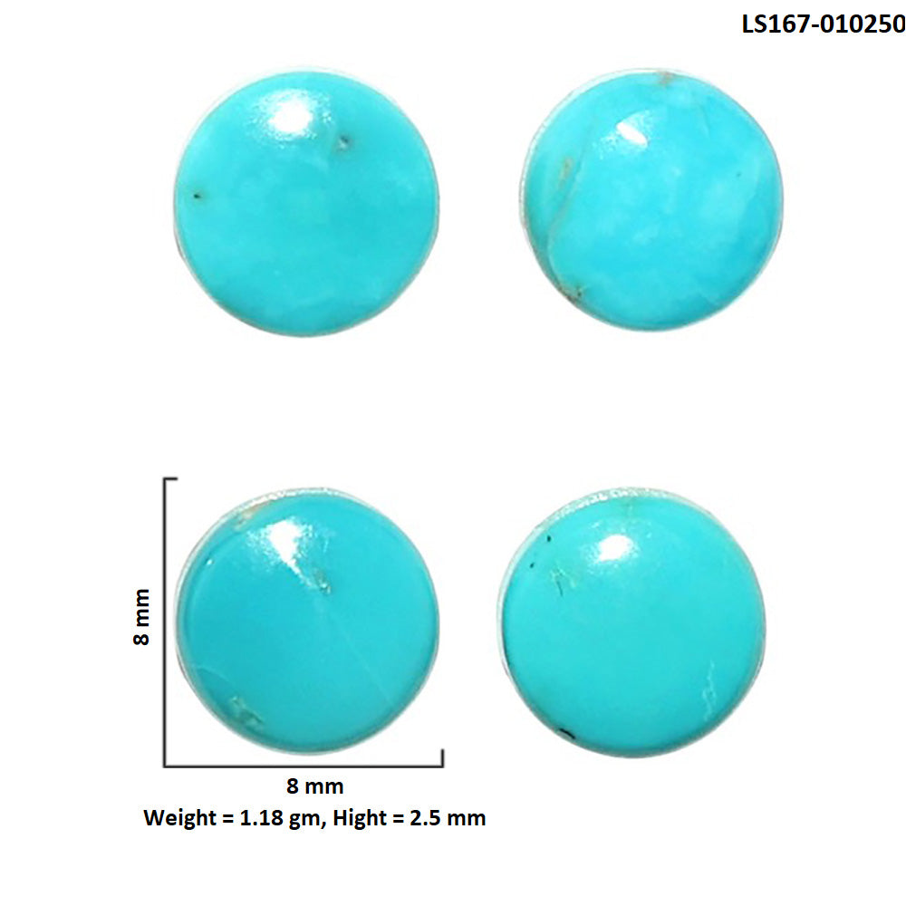 Natural Sleeping Beauty Turquoise 8x8x2.5 mm Round Shape Polished Gemstone Set of 4 LS167-010250