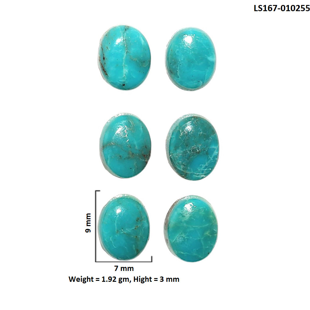 Natural Sleeping Beauty Turquoise 7x9x3 mm Oval Shape Polished Gemstone Set of 6 LS167-010255