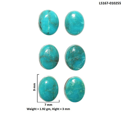Natural Sleeping Beauty Turquoise 7x9x3 mm Oval Shape Polished Gemstone Set of 6 LS167-010255