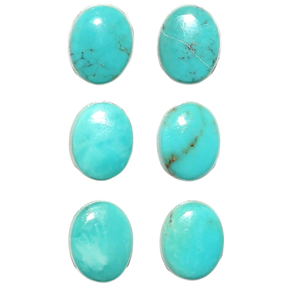 Natural Sleeping Beauty Turquoise 7x9x2.5 mm Oval Shape Polished Gemstone Set of 6 LS167-010257