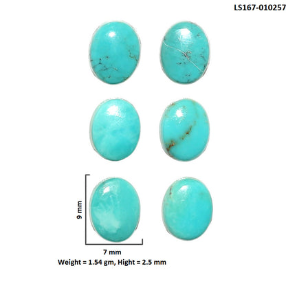Natural Sleeping Beauty Turquoise 7x9x2.5 mm Oval Shape Polished Gemstone Set of 6 LS167-010257