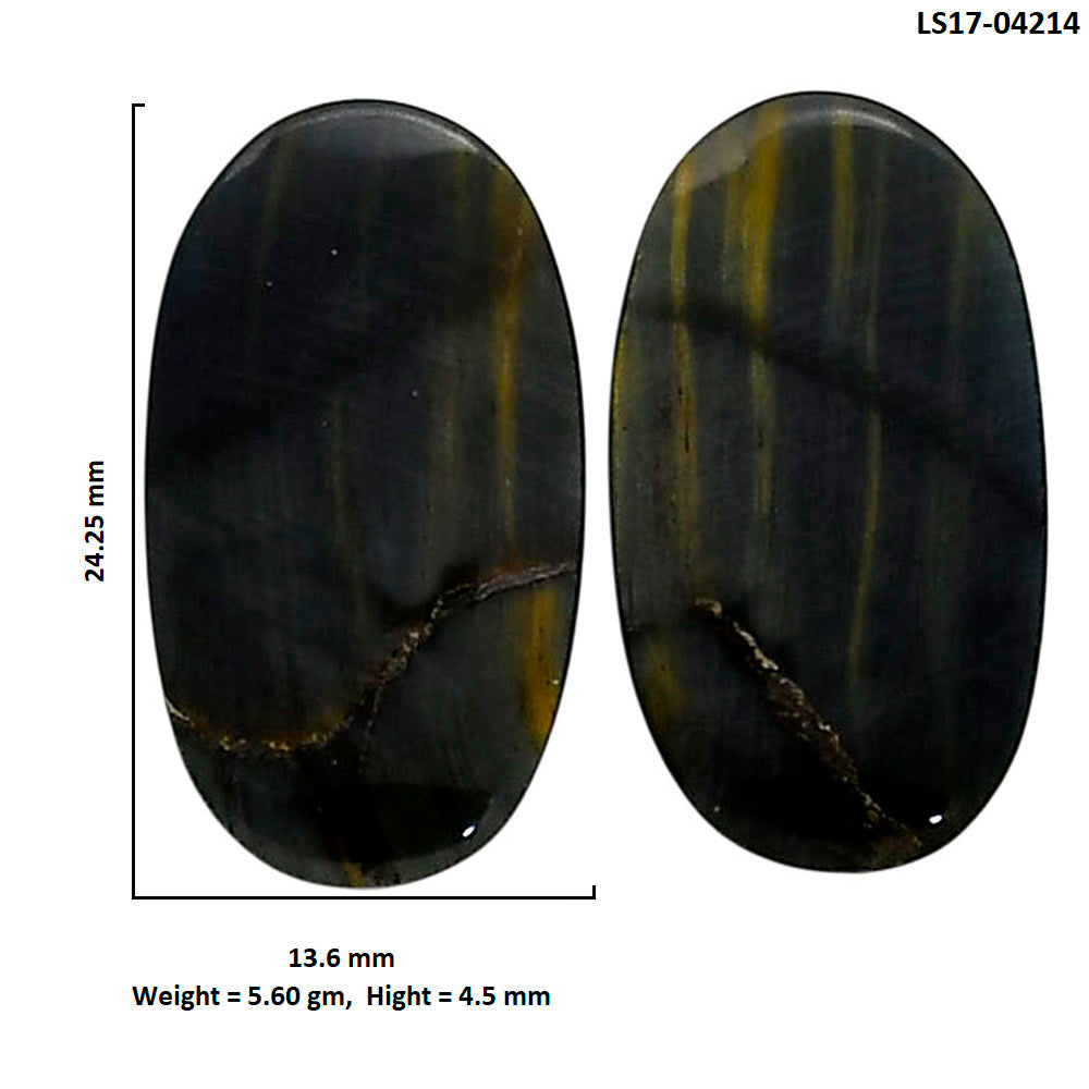 Blue Tiger Eye Pair 13.6x24.25x4.5 mm Oval Shape Polished Gemstone LS17-04214