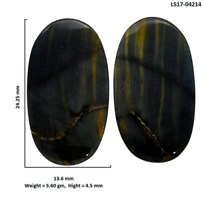 Blue Tiger Eye Pair 13.6x24.25x4.5 mm Oval Shape Polished Gemstone LS17-04214