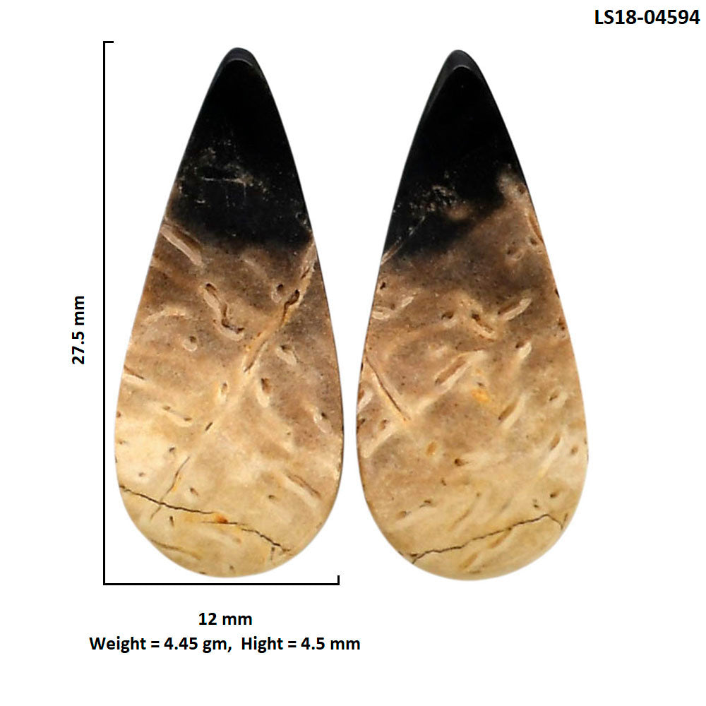 Root Plume Agate Pair 12x27.5x4.5 mm Pear Shape Polished Gemstone LS18-04594