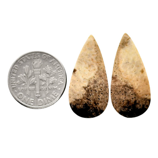 Root Plume Agate Pair 12.2x25.8x4 mm Pear Shape Polished Gemstone LS18-04597