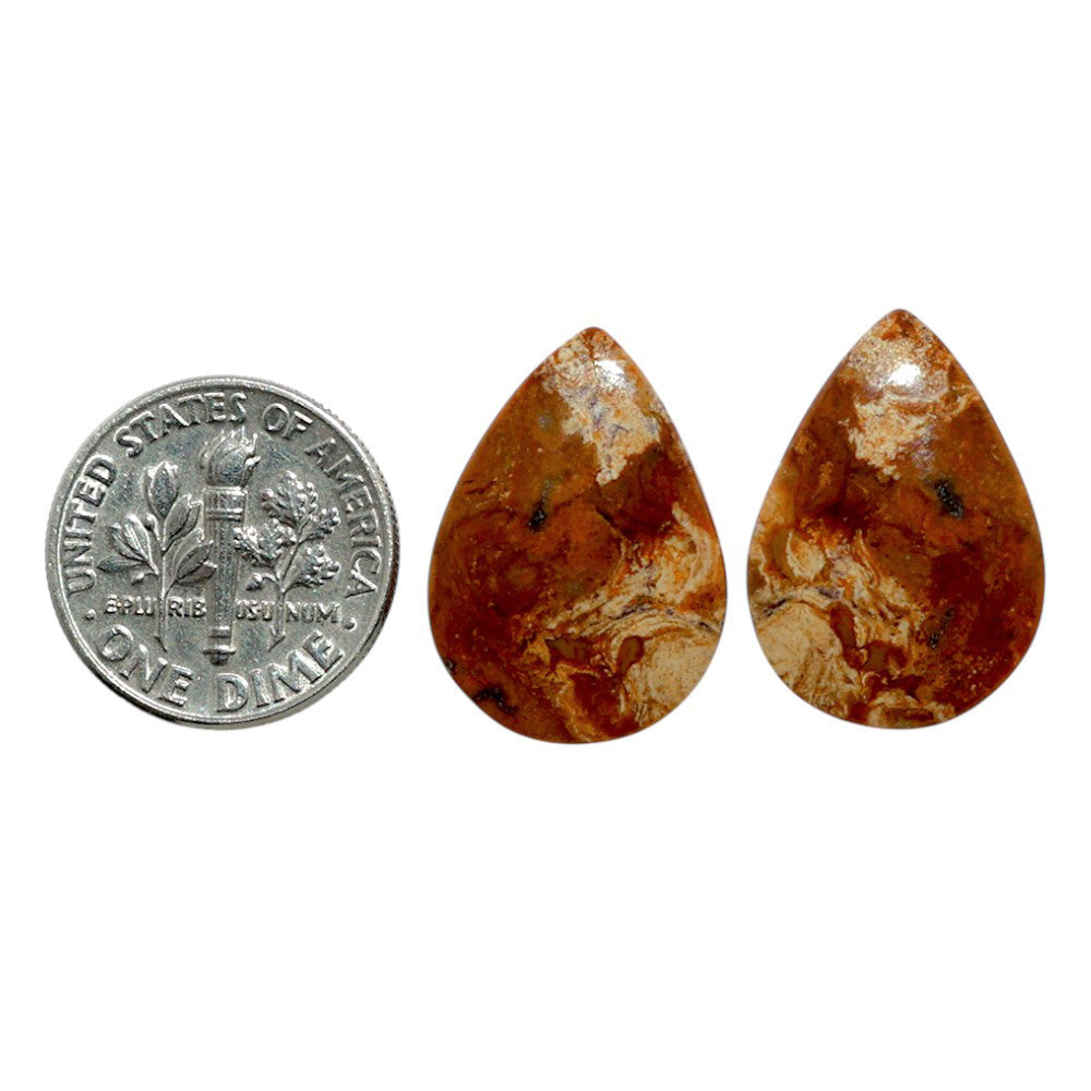 Root Plume Agate Pair 15x20.9x4 mm Pear Shape Polished Gemstone LS18-07854