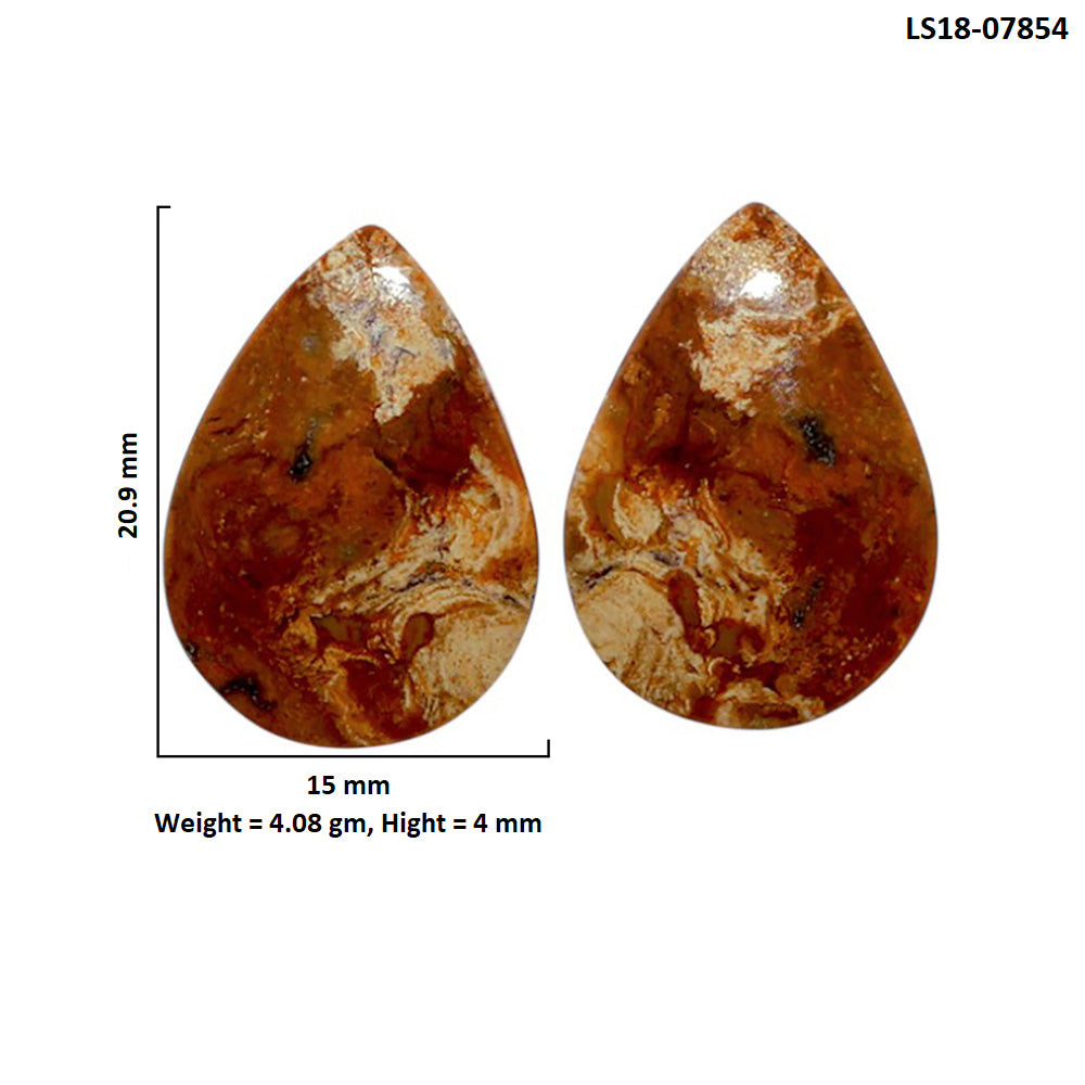 Root Plume Agate Pair 15x20.9x4 mm Pear Shape Polished Gemstone LS18-07854