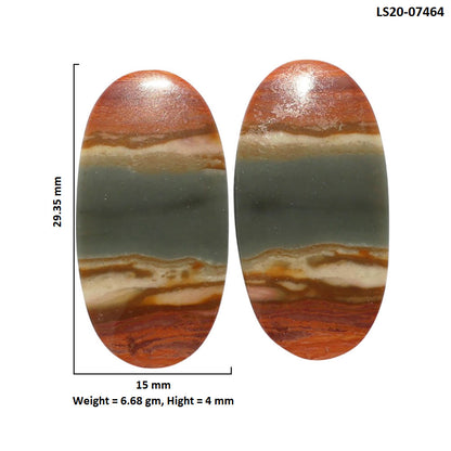 Polygram Jasper Pair 15x29.35x4 mm Oval Shape Polished Gemstone LS20-07464