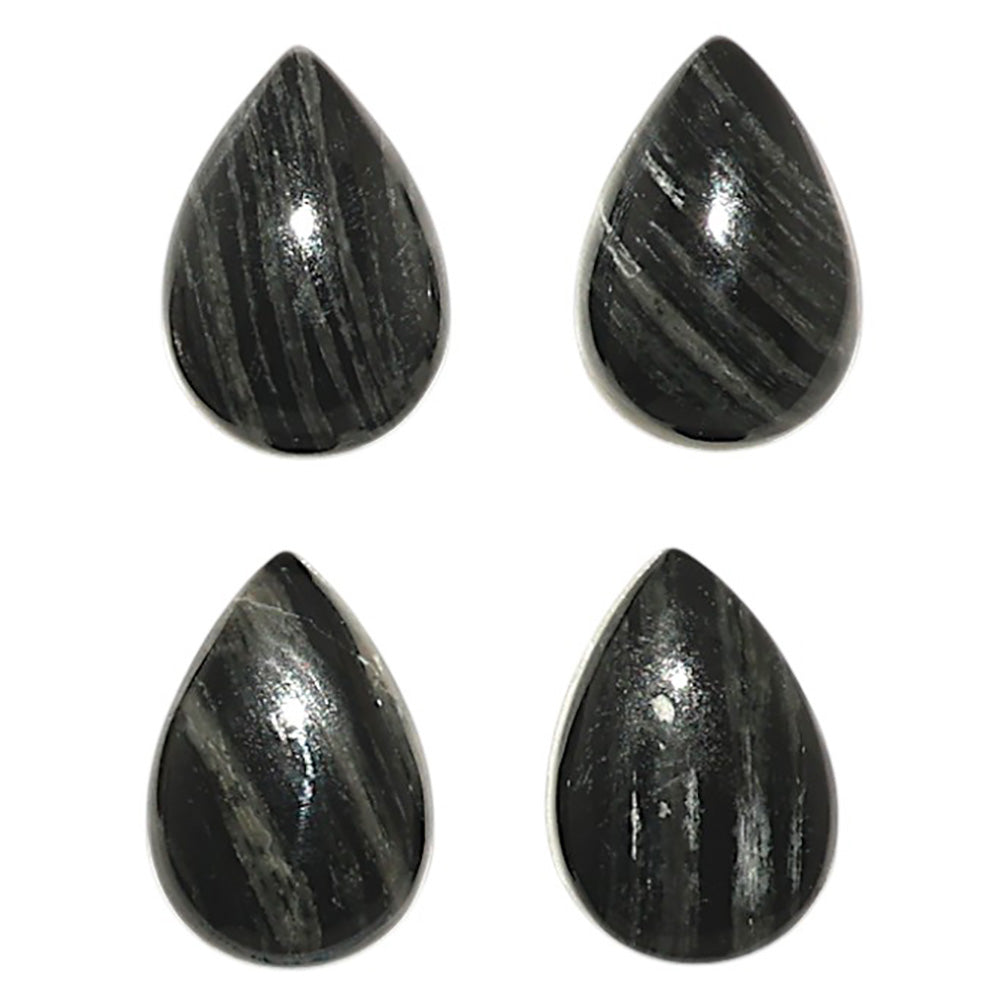 Natural Silver Leaf Obsidian 8x12x4 mm Pear Shape Polished Gemstone Set of 4 LS22-09425