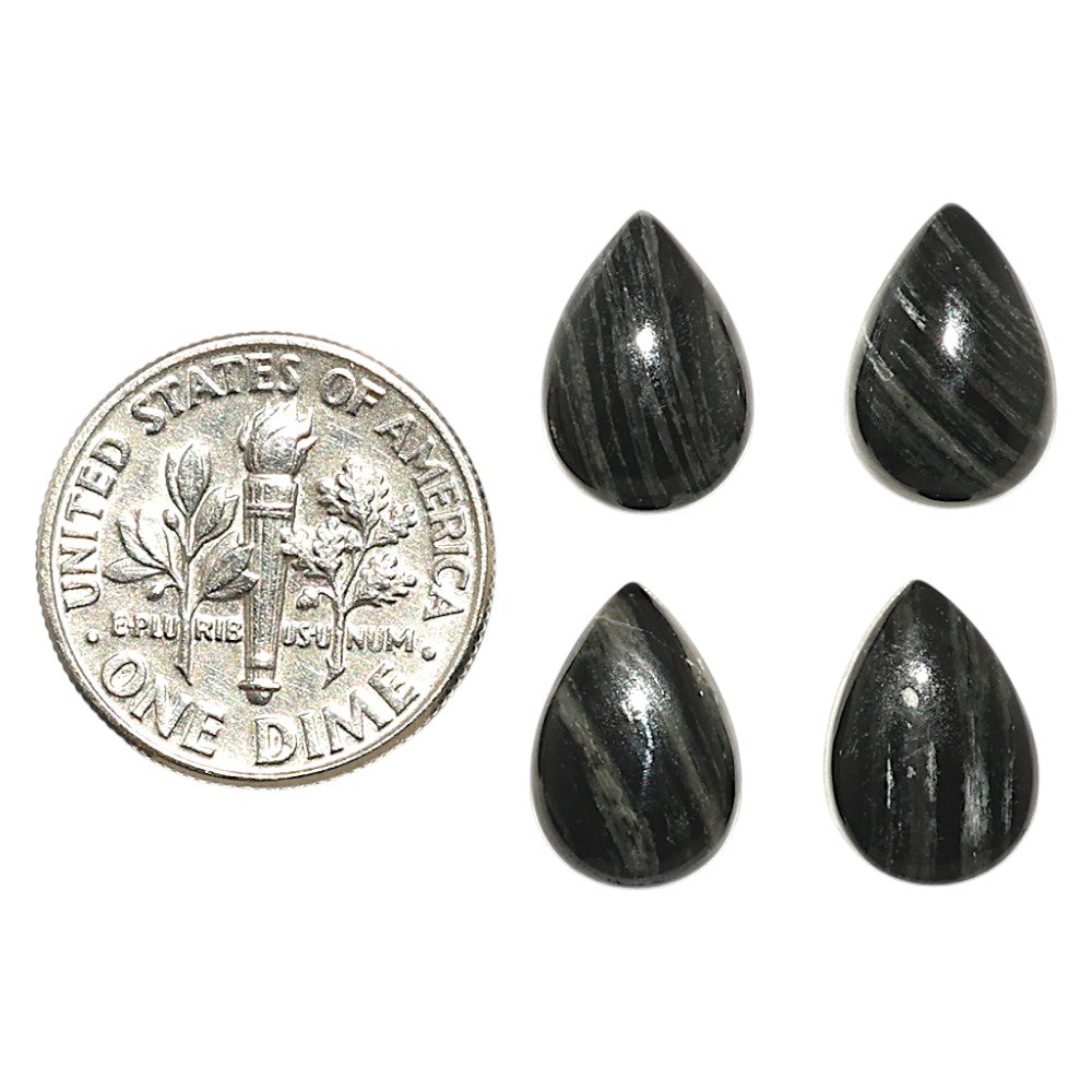 Natural Silver Leaf Obsidian 8x12x4 mm Pear Shape Polished Gemstone Set of 4 LS22-09425