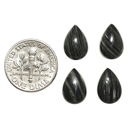 Natural Silver Leaf Obsidian 8x12x4 mm Pear Shape Polished Gemstone Set of 4 LS22-09425